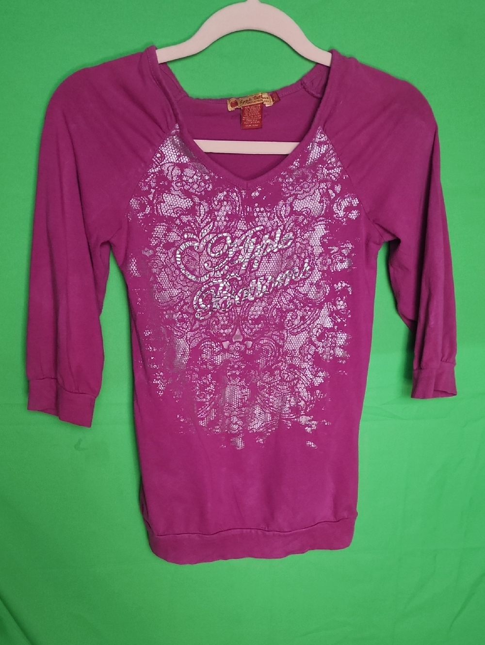 Vintage Apple Bottoms Y2K Burgundy Graphic Long Sleeve Top - Size Large